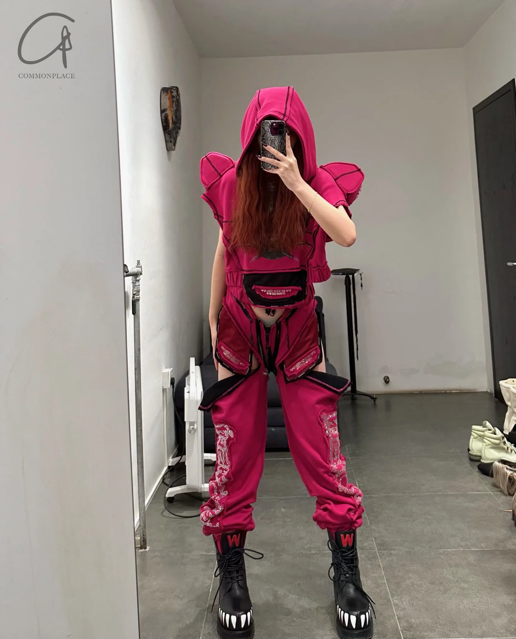 Windowsen shoulder -length sleeveless hoodie PS23T001 rose red - Image 11