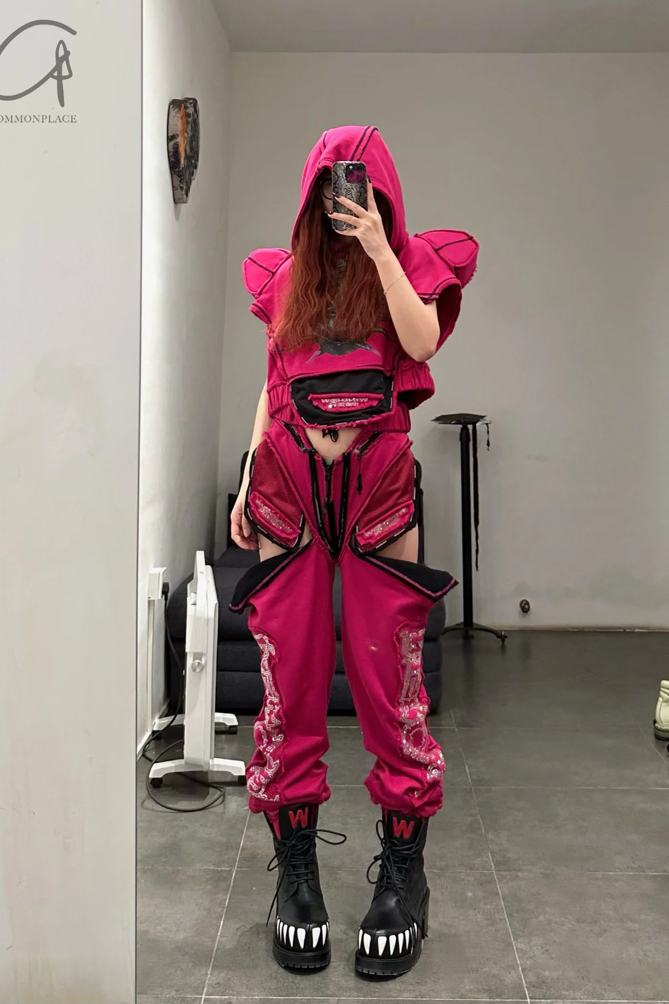 Windowsen shoulder -length sleeveless hoodie PS23T001 rose red - Image 12