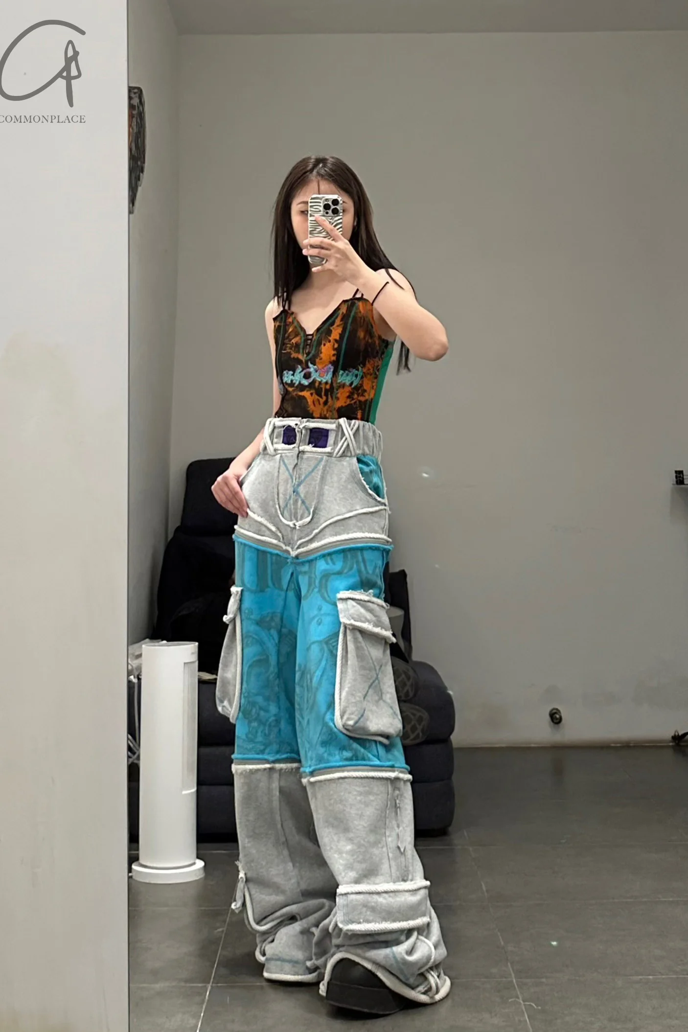 WINDOWSEN stitching printed wide -leg pants/pants/skirt WDS-SS23P008-HUI gray - Image 20