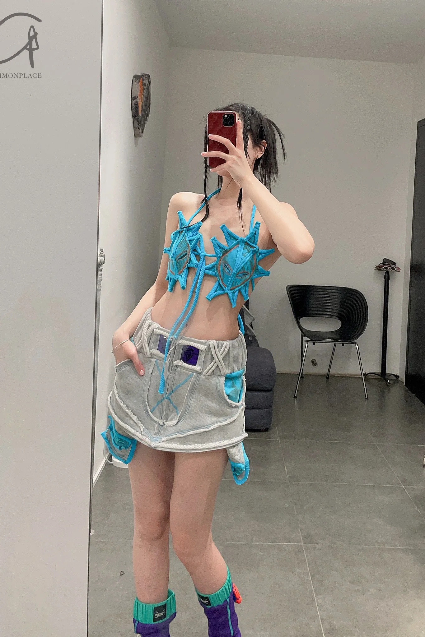 WINDOWSEN stitching printed wide -leg pants/pants/skirt WDS-SS23P008-HUI gray - Image 29