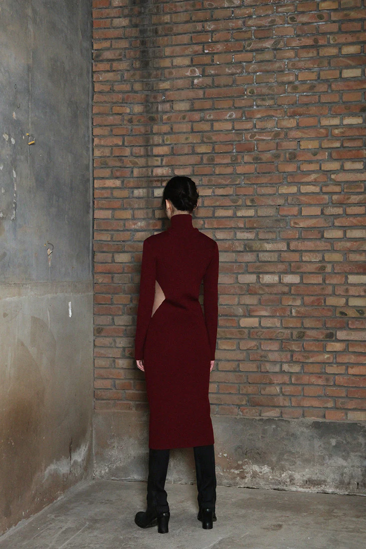 Yang Li F9193 Open Waist Knit Dress Red - Image 4