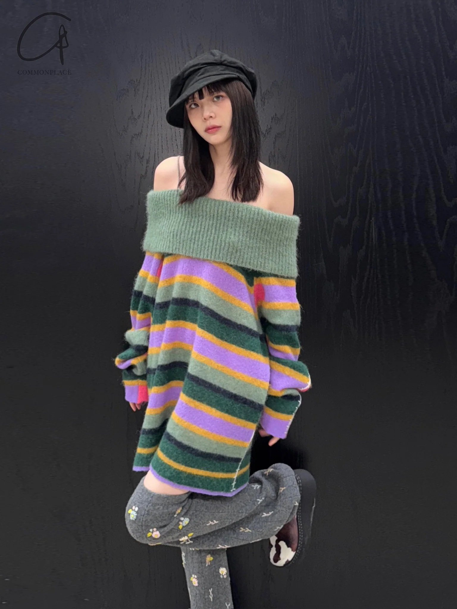 YANYAN KNITS 24 Autumn and Winter Alpaca Striped Raglan Dress YYK-YYW24-1331-PINSE Colorblocking - Image 6