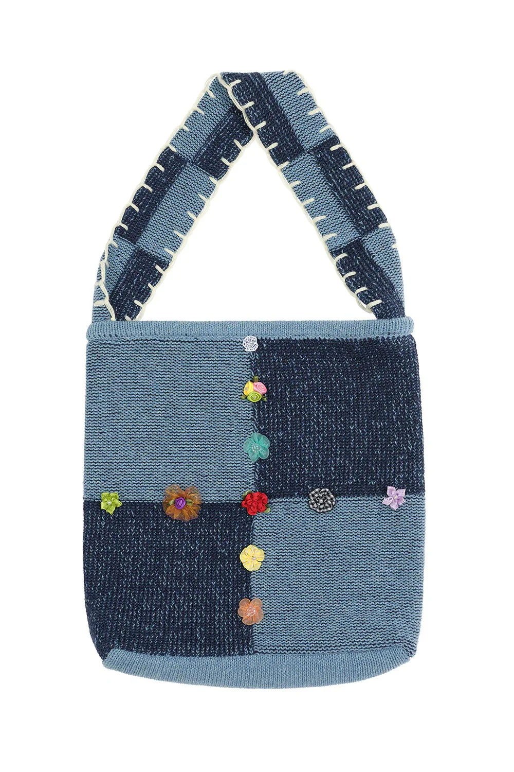 YANYAN KNITS 25 Autumn/Winter Embellished Plaid Tote Bag YYK-YYW25-1041-DENIM - Image 4