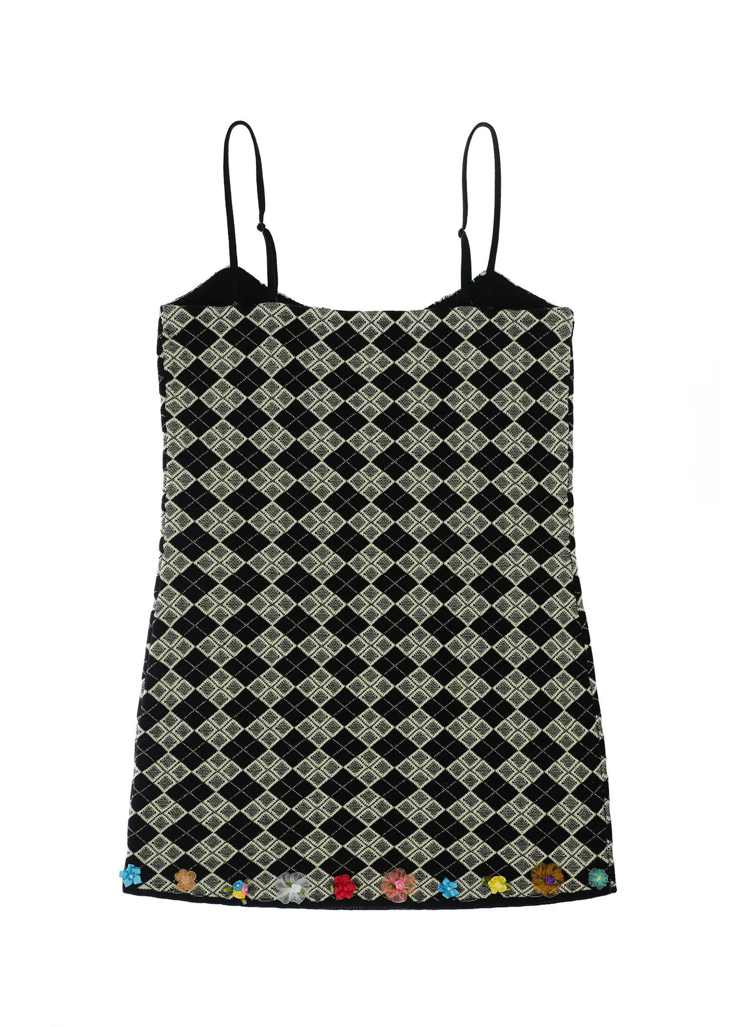 YANYAN KNITS 25 Spring/Summer ARGYLE Suspender Mini Dress YYK-YYW25-0301-HB Black and White - Image 6