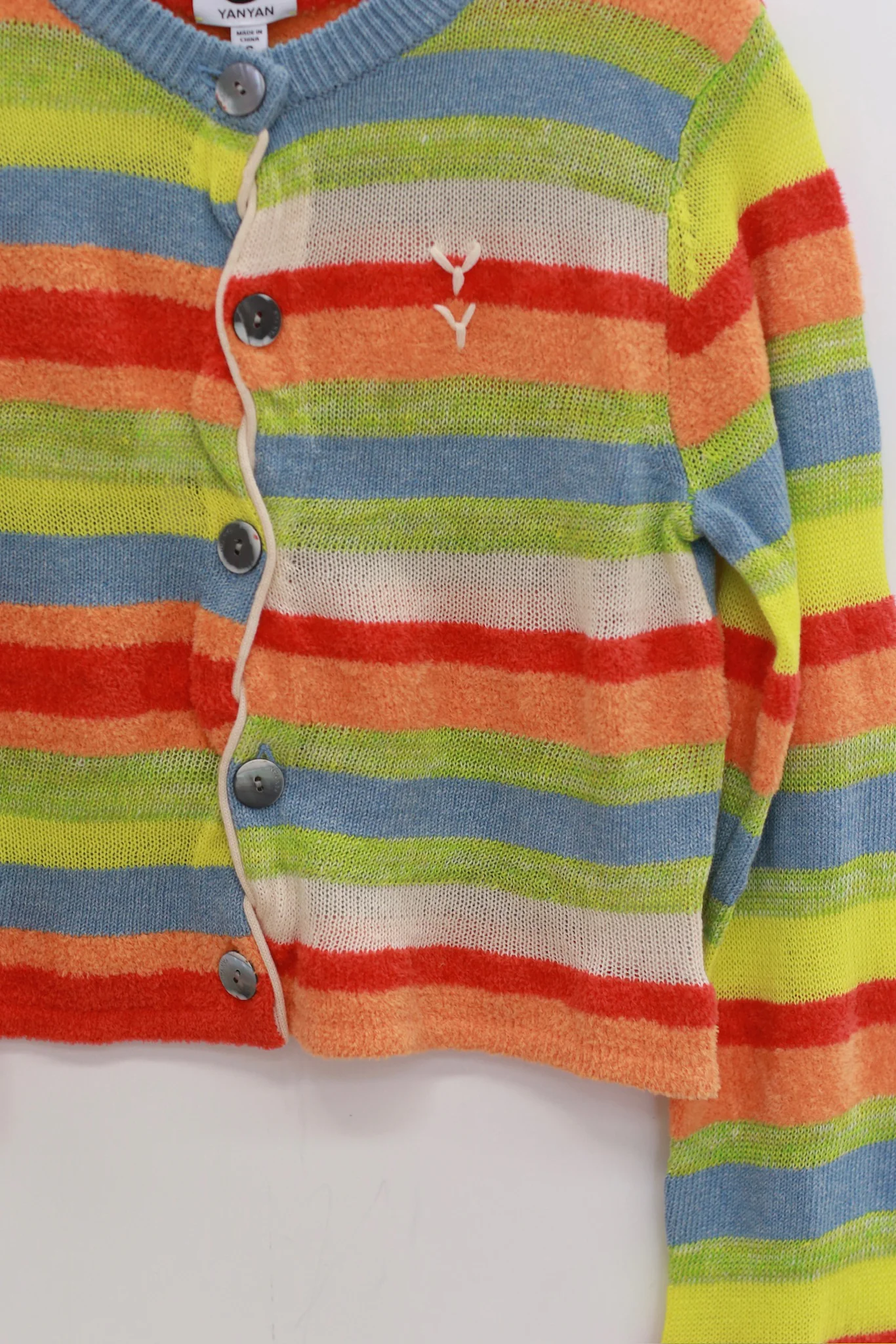 YANYAN KNITS 25 Spring/Summer FLOATEE Shrink Round Neck Cardigan YYK-YYW25-0461-PIN Colorblocking - Image 2
