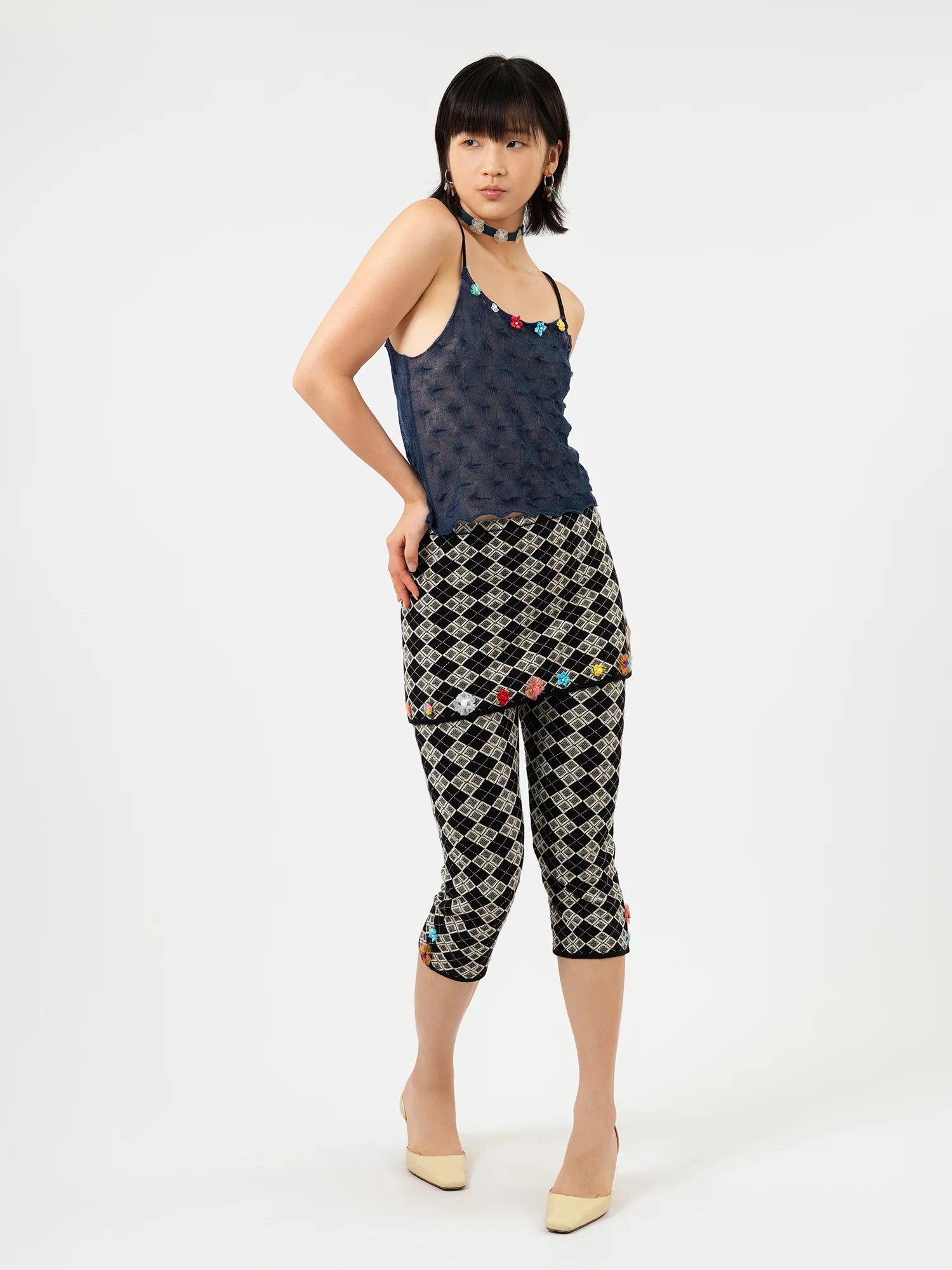 YANYAN KNITS 25 Spring/Summer Mini Skirt and Floral Pants YYK-YYW25-0281-HB Black and White - Image 6