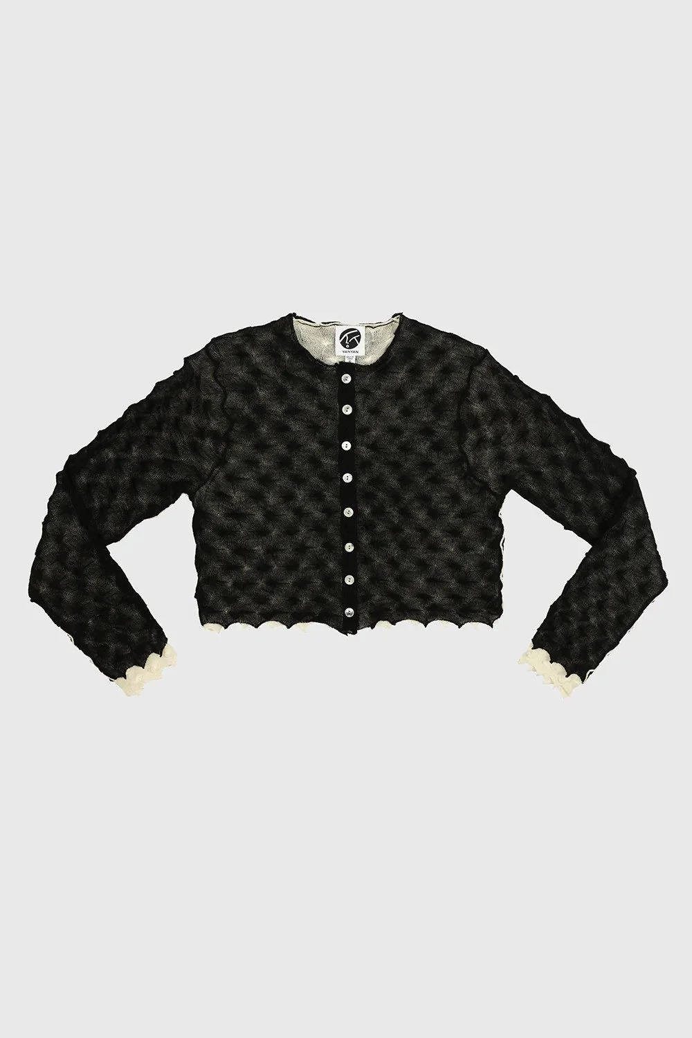YANYAN KNITS BORLOR Double Layer Cardigan YYK-YYW25-2341-HB Black and White - Image 5