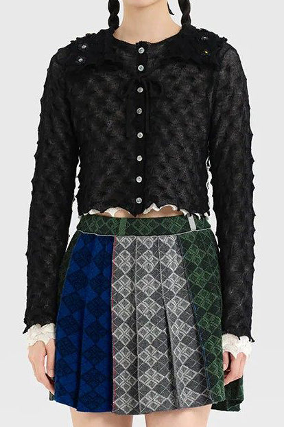 YANYAN KNITS BORLOR Double Layer Cardigan YYK-YYW25-2341-HB Black and White - Image 7