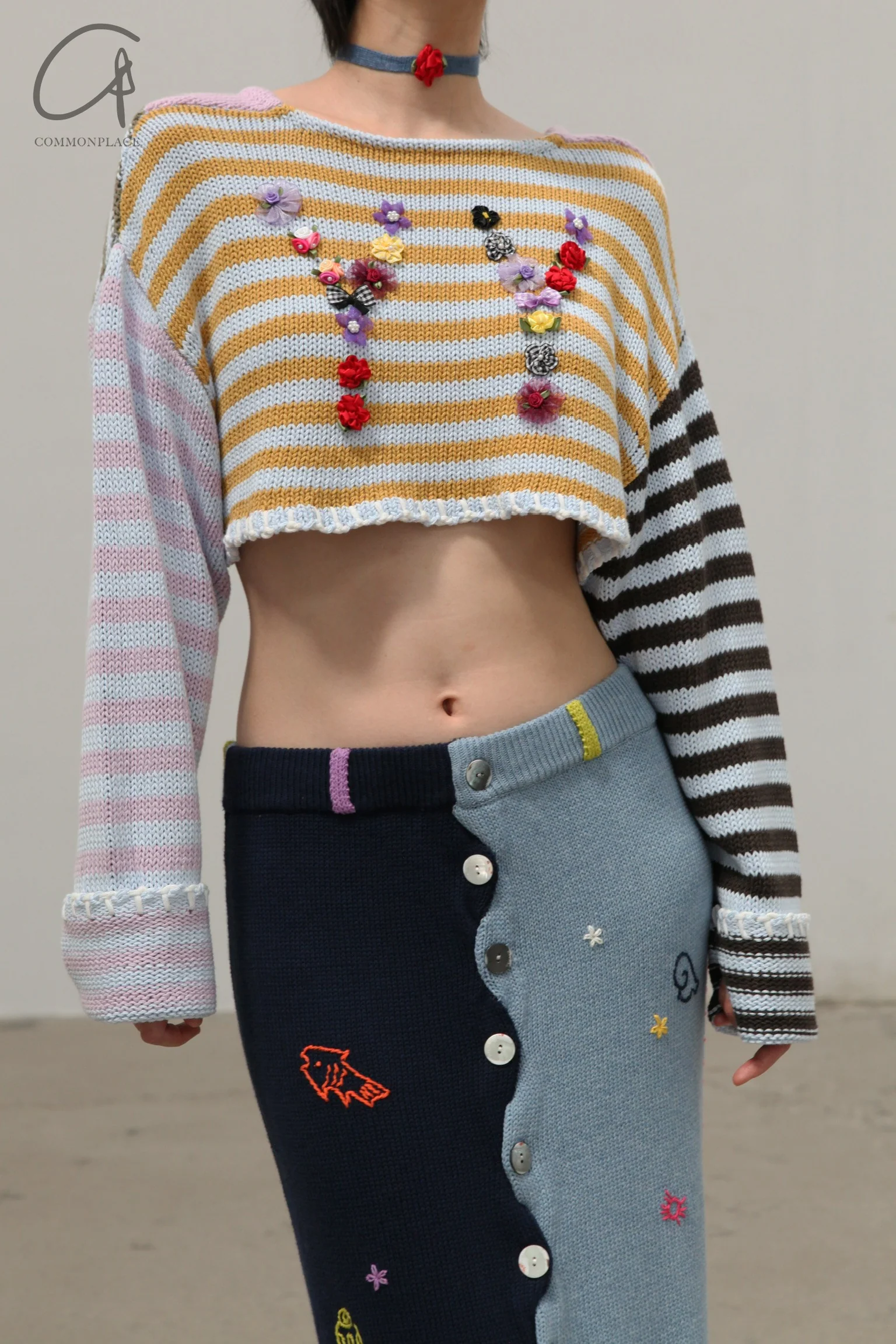 YANYAN KNITS color block mid-length embroidered skirt NNK-YYW23-1251-PS color block - Image 10