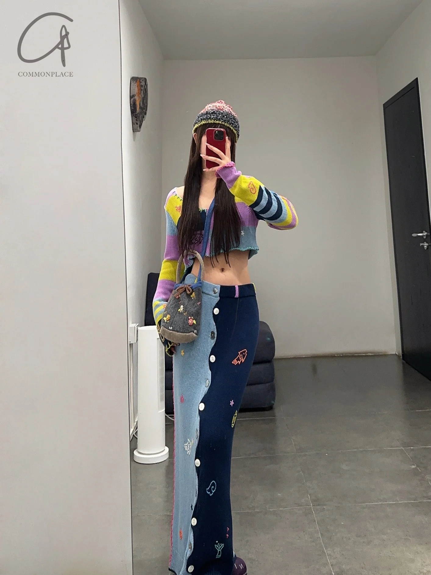 YANYAN KNITS color block mid-length embroidered skirt NNK-YYW23-1251-PS color block - Image 11