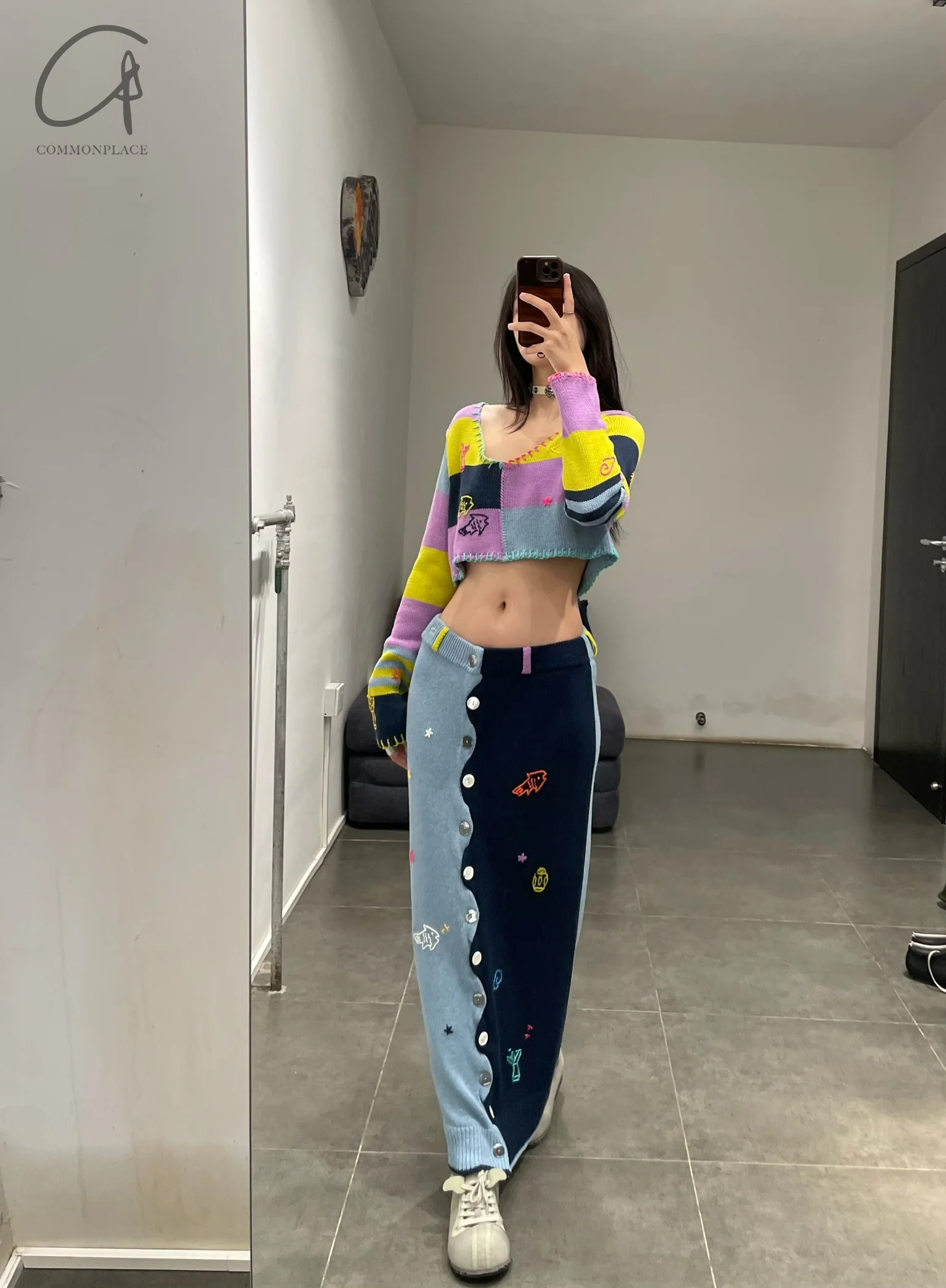 YANYAN KNITS color block mid-length embroidered skirt NNK-YYW23-1251-PS color block - Image 12