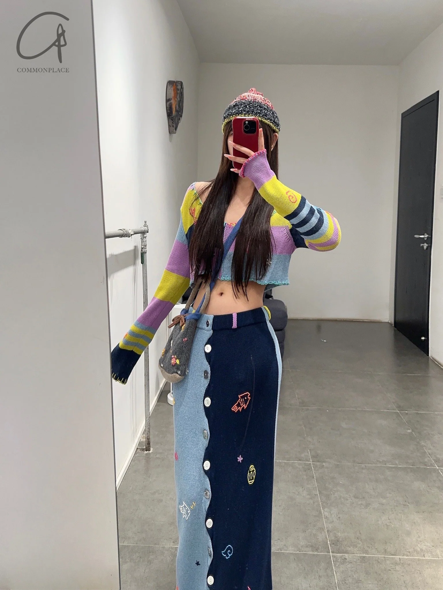 YANYAN KNITS color block mid-length embroidered skirt NNK-YYW23-1251-PS color block - Image 14