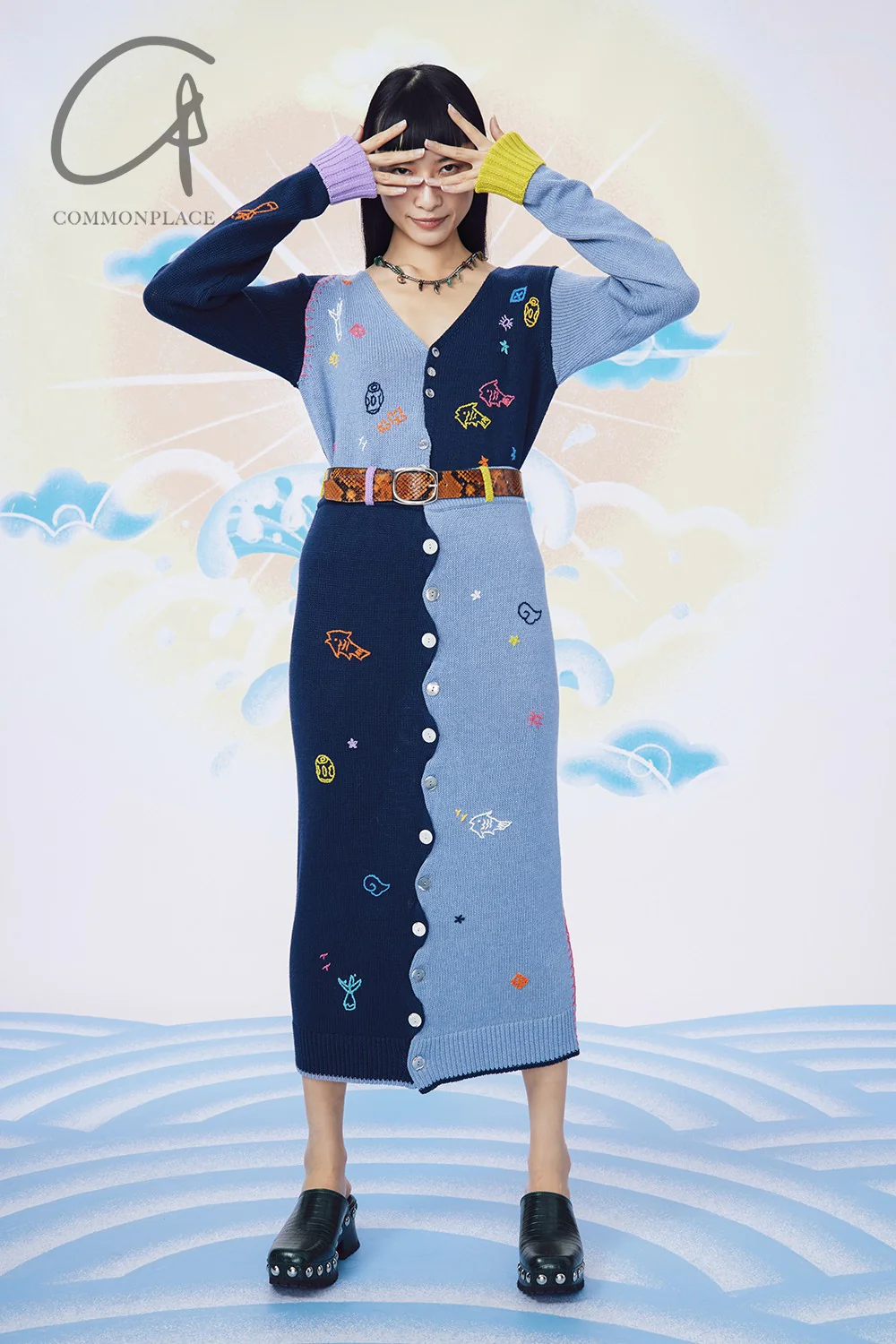 YANYAN KNITS color block mid-length embroidered skirt NNK-YYW23-1251-PS color block - Image 5
