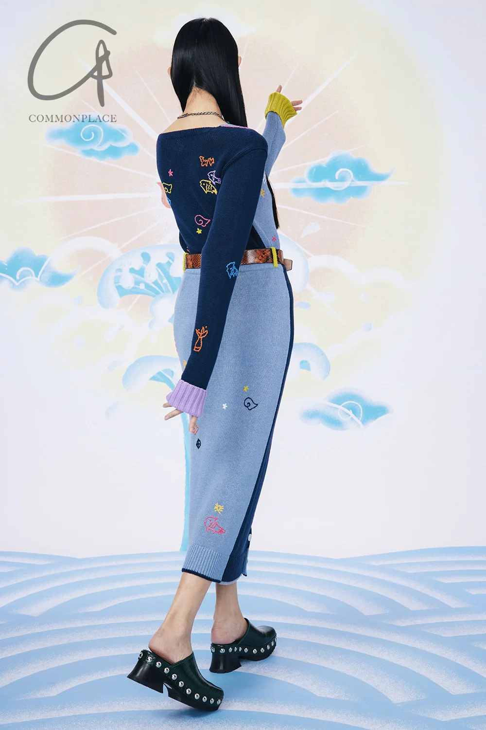 YANYAN KNITS color block mid-length embroidered skirt NNK-YYW23-1251-PS color block - Image 6