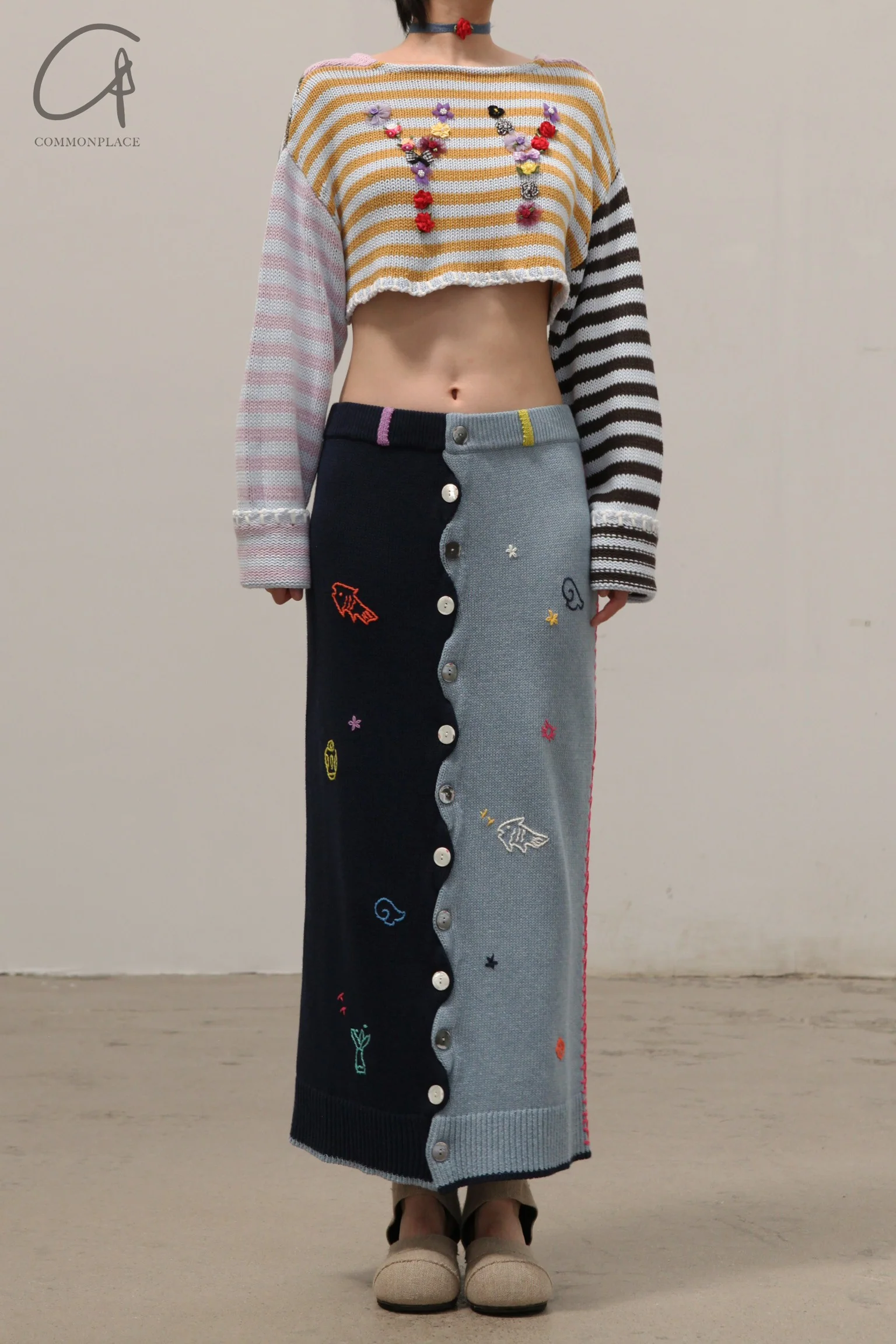 YANYAN KNITS color block mid-length embroidered skirt NNK-YYW23-1251-PS color block - Image 8