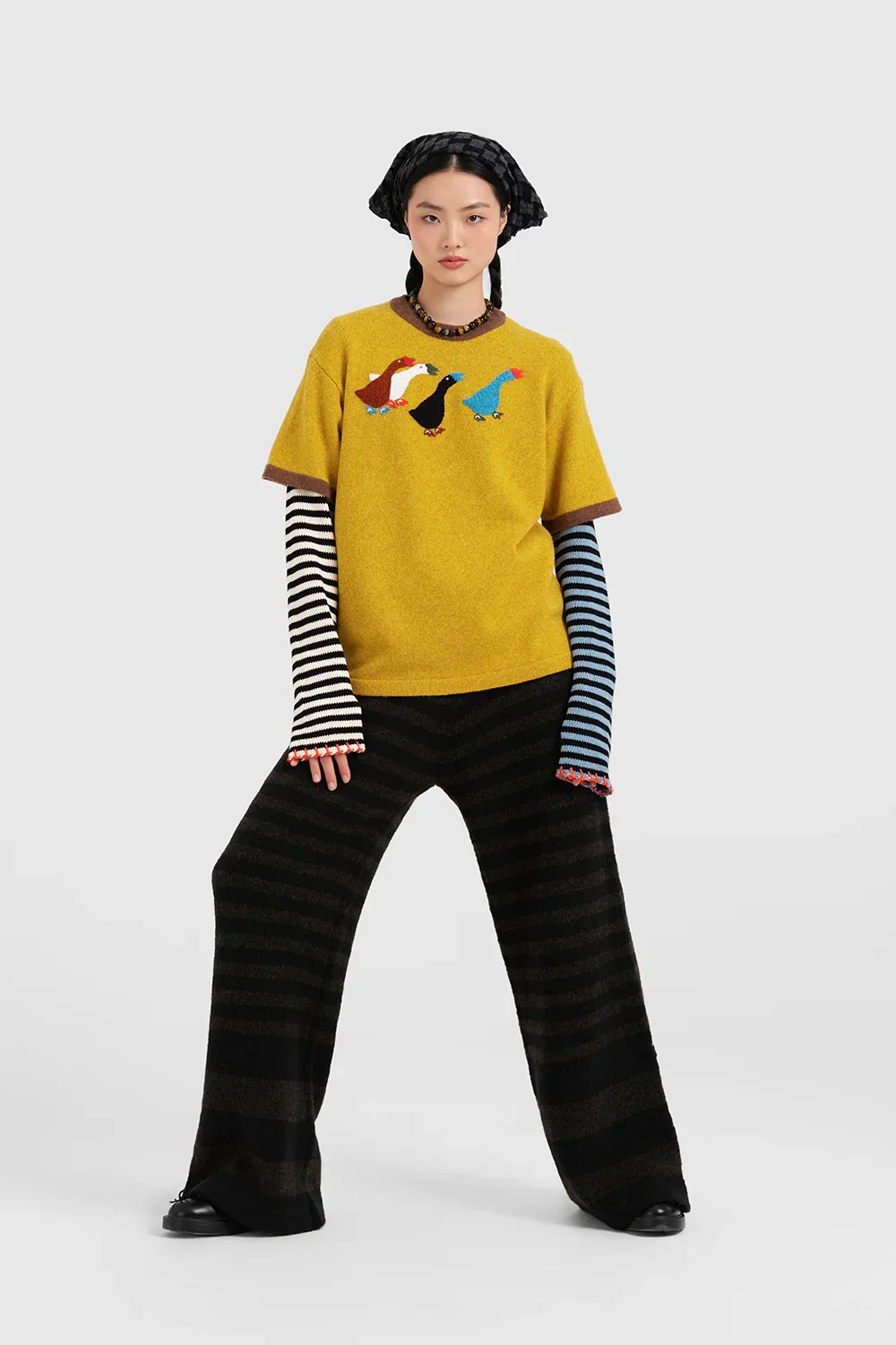 YANYAN KNITS Fall/Winter 2025 Collection: Goose-themed T-shirt/Skirt Set (YYK-YYW25-1391-HUANG T-shirt) - Image 14
