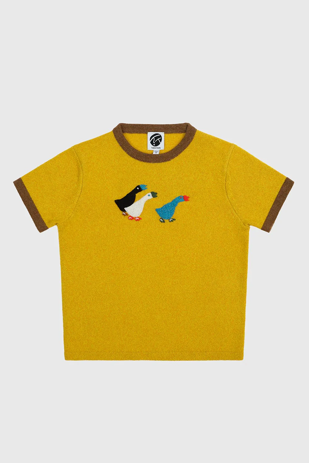 YANYAN KNITS Fall/Winter 2025 Collection: Goose-themed T-shirt/Skirt Set (YYK-YYW25-1391-HUANG T-shirt) - Image 9