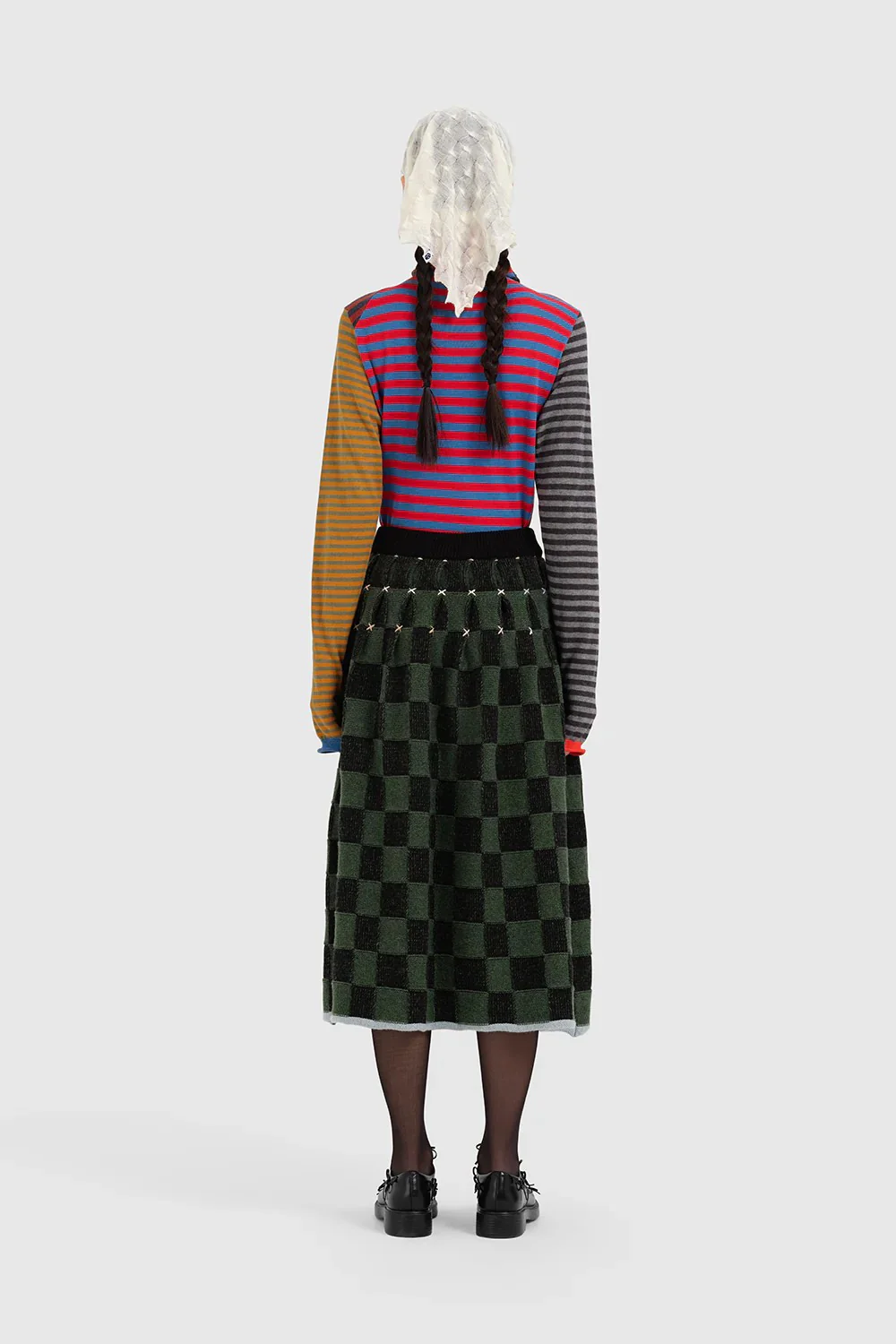 YANYAN KNITS Fall/Winter 2025: Wool plaid cropped sweater / mid-length skirt YYK-YYW25-1422-GW (Skirt: YYW25-2021) - Image 14