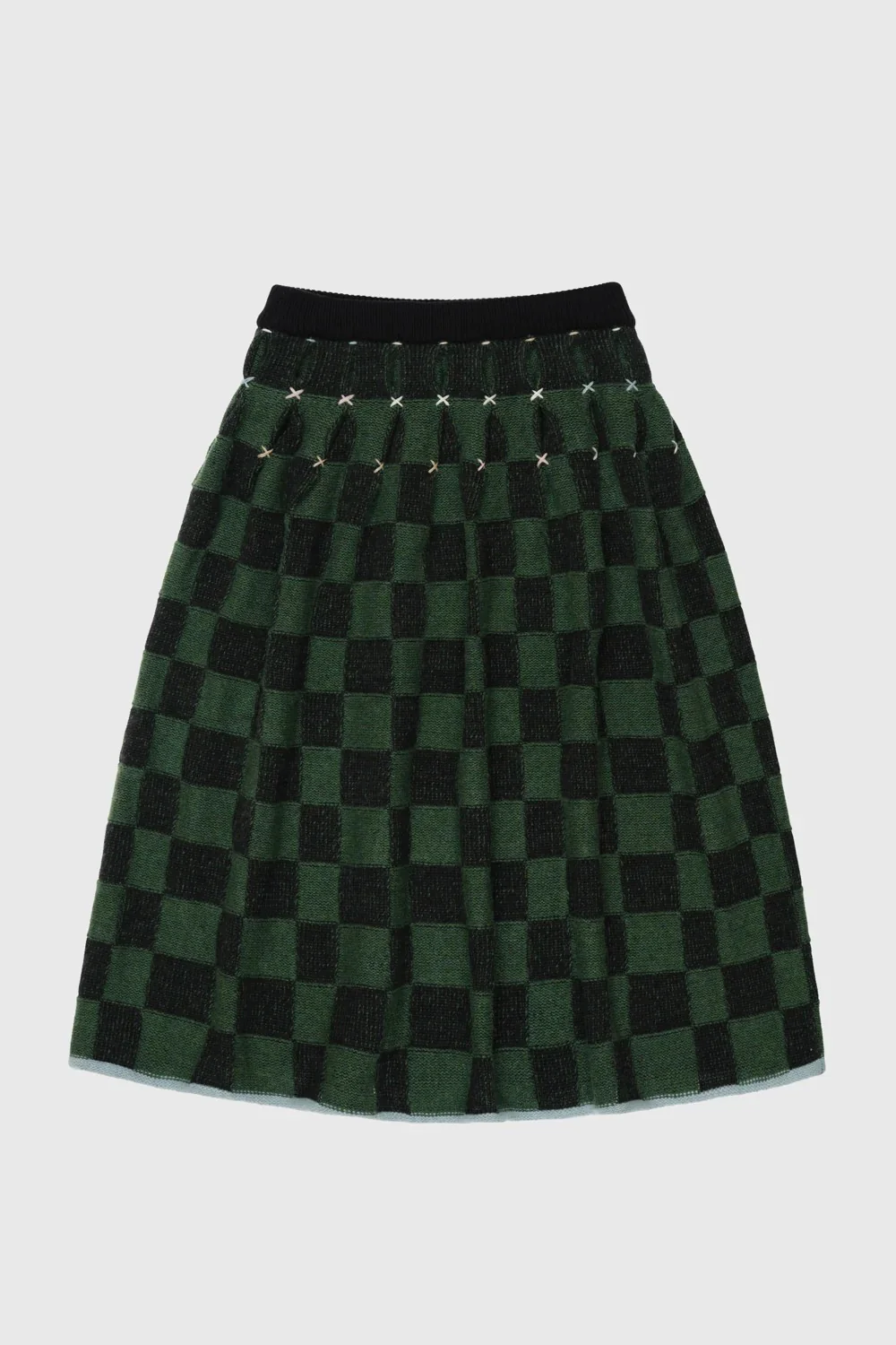 YANYAN KNITS Fall/Winter 2025: Wool plaid cropped sweater / mid-length skirt YYK-YYW25-1422-GW (Skirt: YYW25-2021) - Image 5