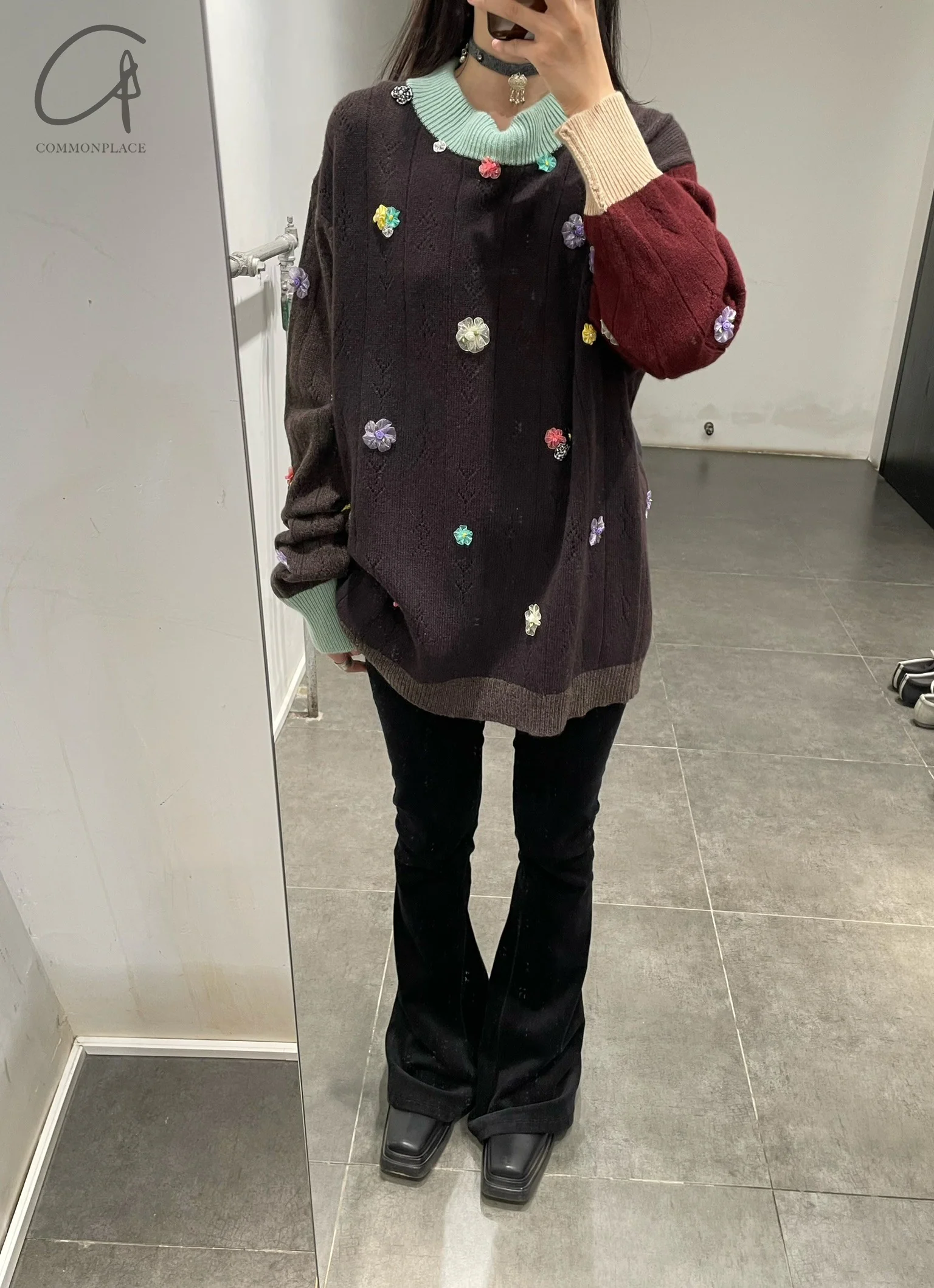 YANYAN KNITS satin turtleneck sweater YYK-YYW23-1731-SH dark gray - Image 12