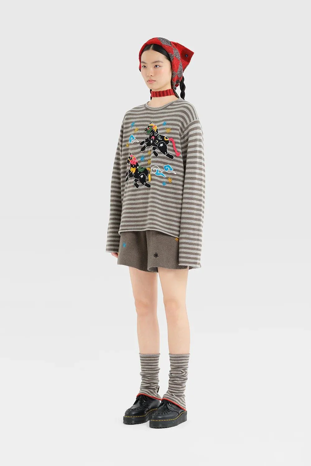 YANYAN KNITS Striped High-Neck Pullover with Horse Pattern YYK-YYW25-2721-WARM GREY - Image 10