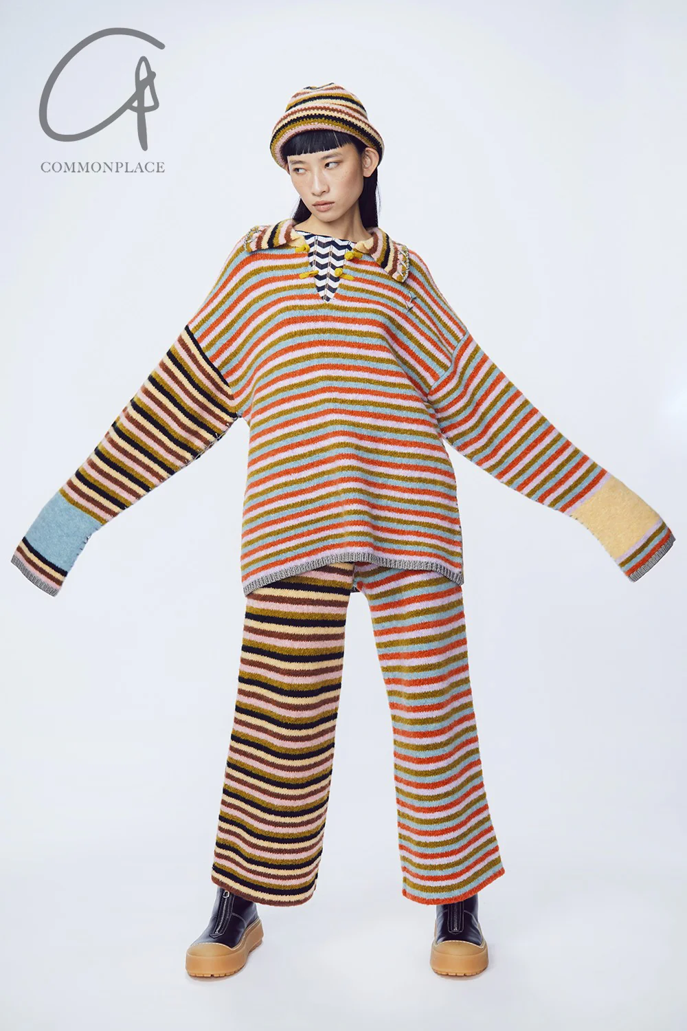 YANYAN KNITS striped lapel pullover YYK-YYW23-1531-TW striped - Image 6
