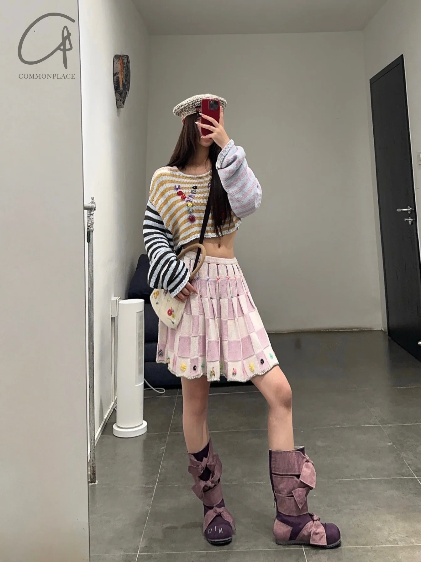 YANYAN KNITS woven plaid pleated skirt YYK-YYW24-0272-ZS purple - Image 15