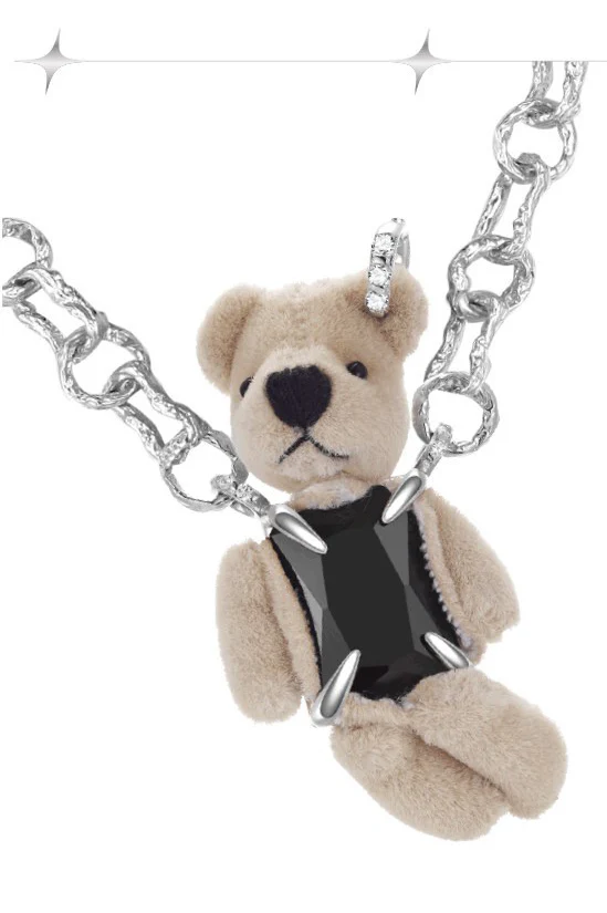 YVMIN 21702 Capsule Muppet Series Inlaid Bear Black Square Gem Sterling Silver Necklace PY6 - Image 10