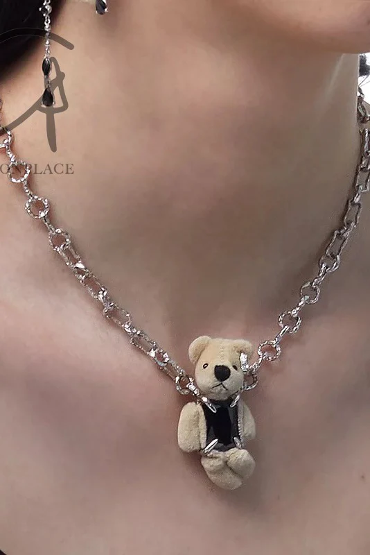 YVMIN 21702 Capsule Muppet Series Inlaid Bear Black Square Gem Sterling Silver Necklace PY6 - Image 2