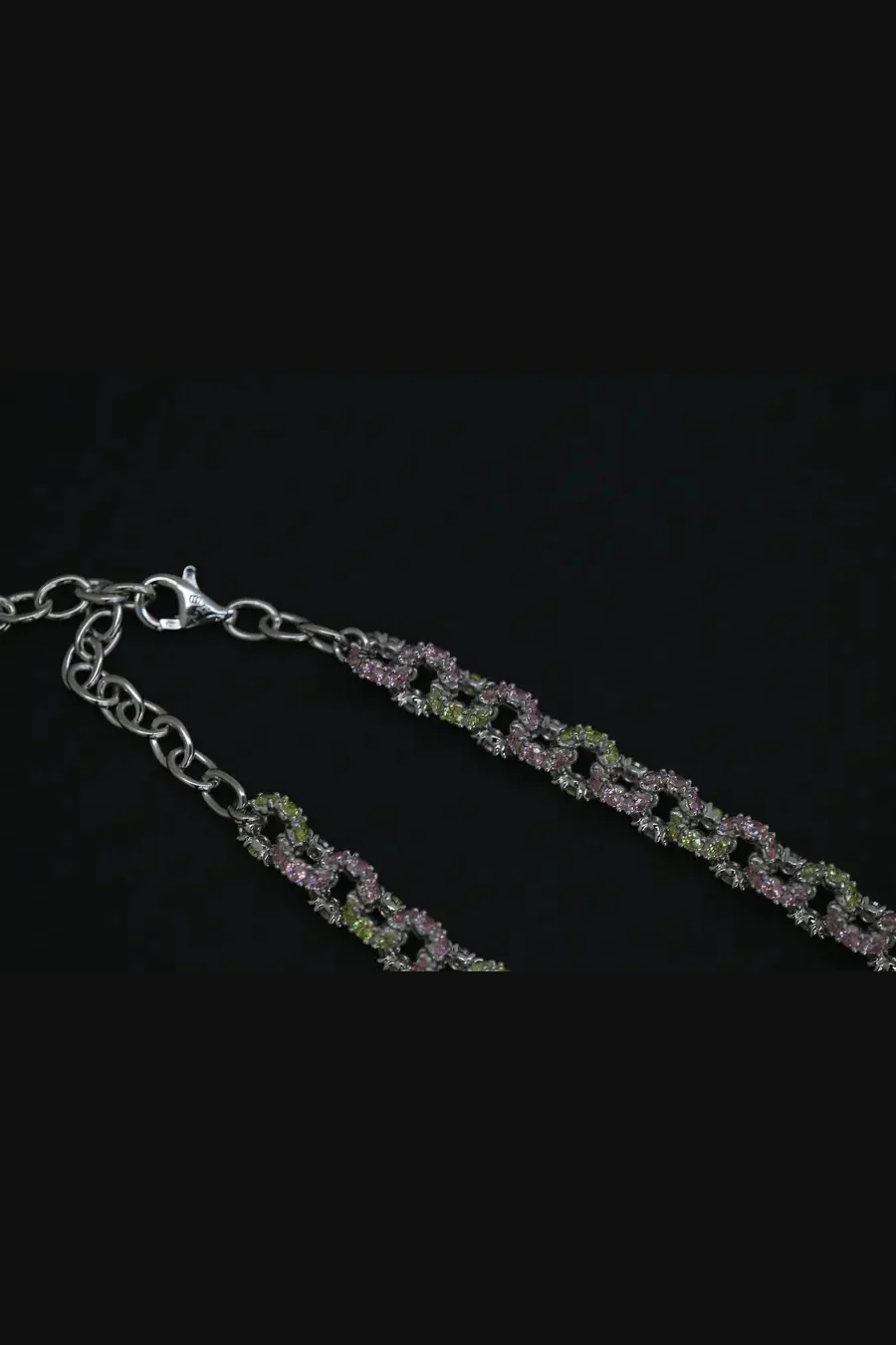 YVMIN Ripple Pave Gemstone Ring Necklace 21280 Pink Green - Image 4