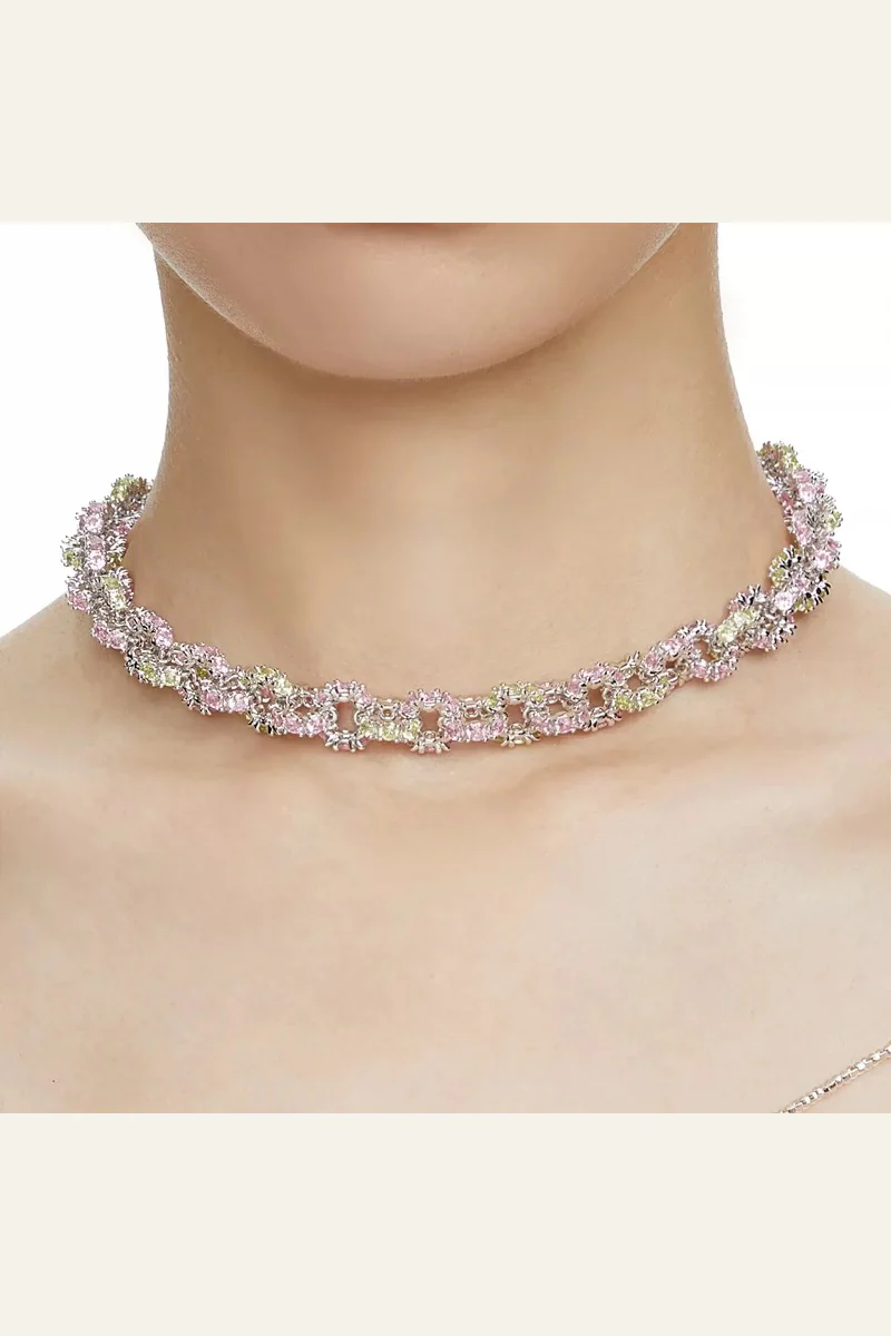 YVMIN Ripple Pave Gemstone Ring Necklace 21280 Pink Green - Image 7