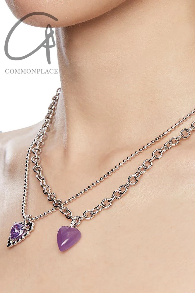 YVMIN Ripple Series Heart-shaped Natural Stone Double Necklace 21248 Purple - Image 11