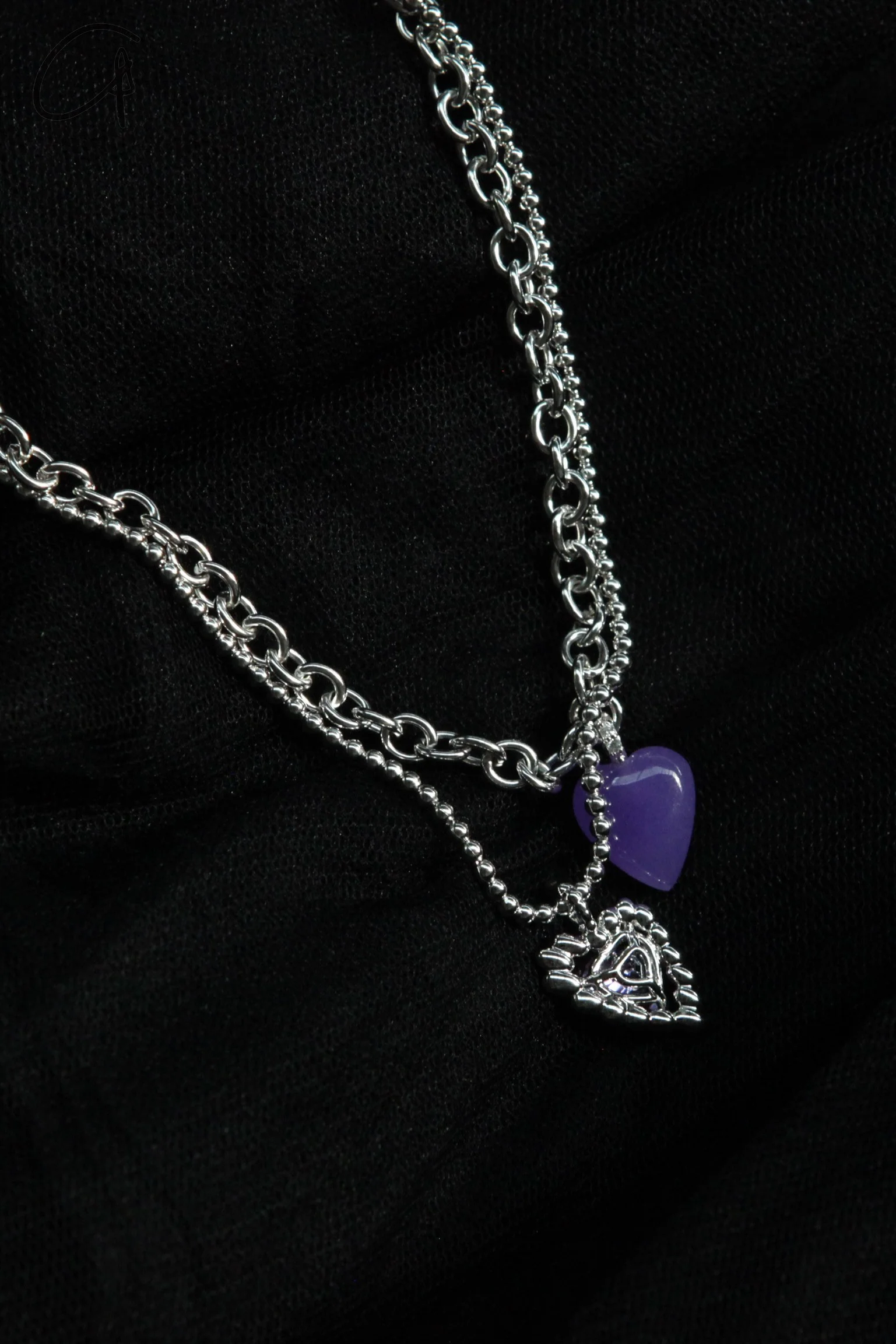 YVMIN Ripple Series Heart-shaped Natural Stone Double Necklace 21248 Purple - Image 2