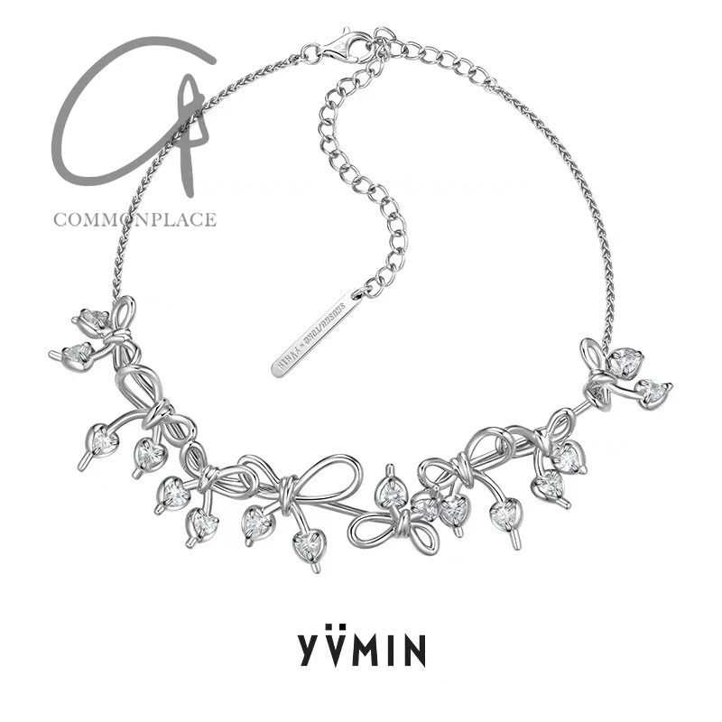 YVMINxSST Knotted Bow Metal Necklace 21355 Silver - Image 5