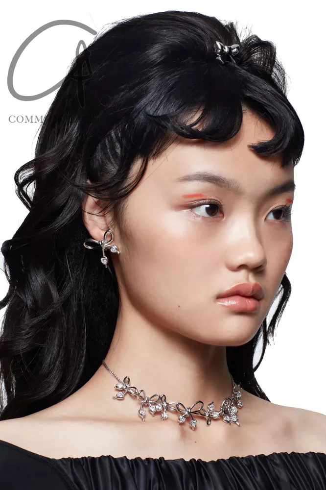 YVMINxSST Knotted Bow Metal Necklace 21355 Silver - Image 8