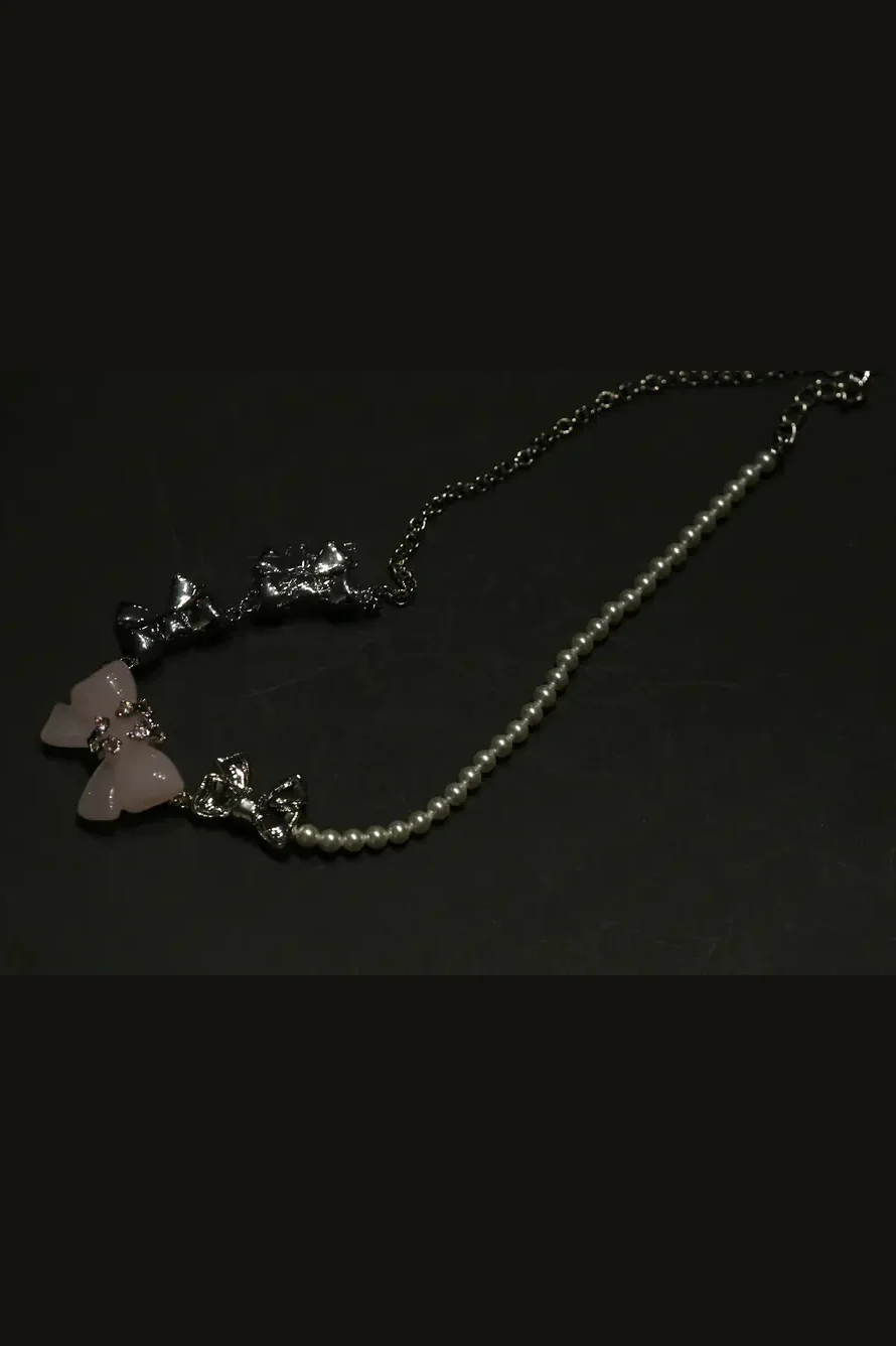 YVMINxSST Mineral Bow Necklace 21370 Pink